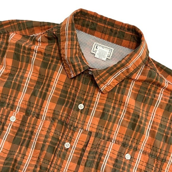 LL BEAN Orange/Green Plaid Short Sleeve Button Up Seersucker Shirt Preppy Large - Picture 3 of 4